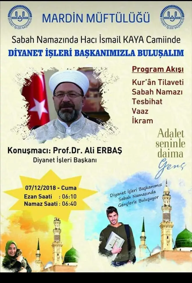 Erbaş, Mardin&acute;de gen&ccedil;lerle sabah namazında buluşacak