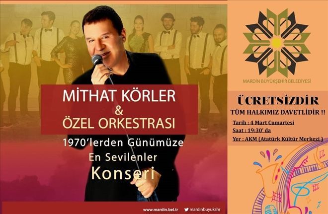 Mithat Körler Mardin´de Halka Açık Konser verecek