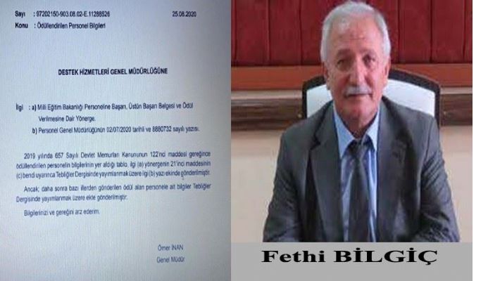 Eğitimci Fethi Bilgiç, vefatından  sonra ödüllendirildi