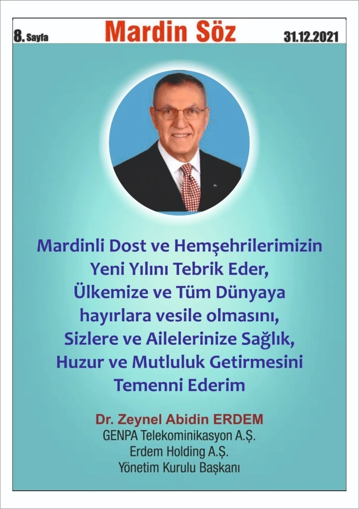 Dr.Zeynel Abidin Erdem'den Yeni yıl Mesajı