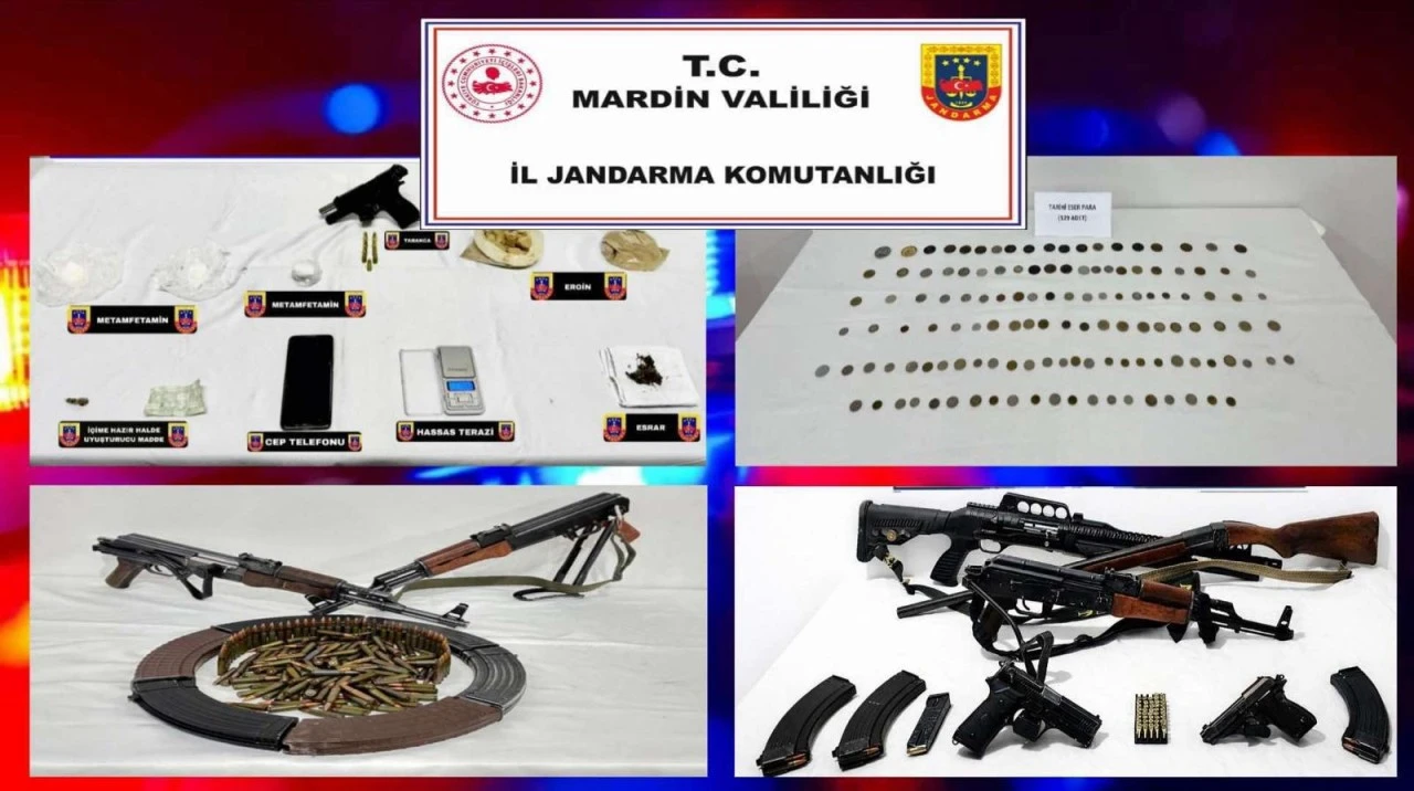 Jandarma'dan Mardin&rsquo;de Eş Zamanlı Operasyon: Silah, Uyuşturucu ve Tarihi Eser Ele Ge&ccedil;irildi