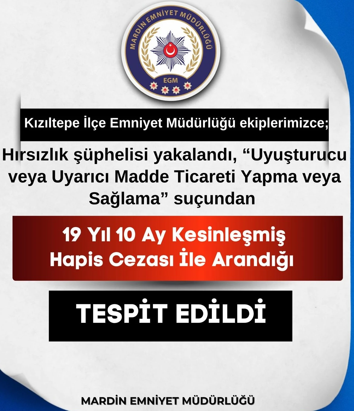 Kızıltepe&rsquo;de 19 Yıl Kesinleşmiş Hapis olan Hırsızlık Ş&uuml;phelisi Yakalandı
