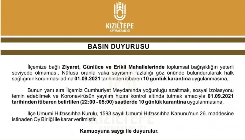 Kızıltepe ilçesinde üç mahalle karantina altına alındı