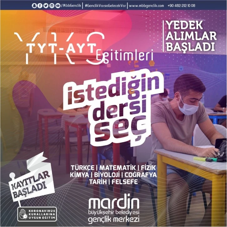 Mardin Gençlik Merkezi’nde YKS Kurslarına Yedek Kayıtlar Başladı