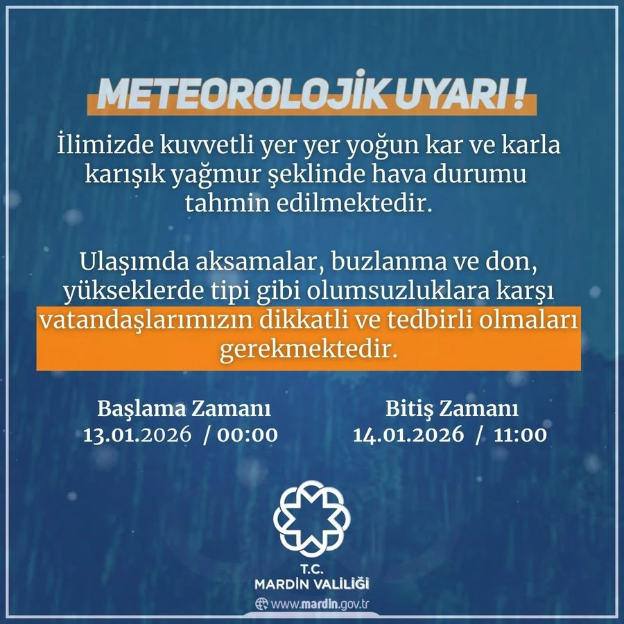 Mardin Valiliği&rsquo;nden Okullar İ&ccedil;in Tatil A&ccedil;ıklaması