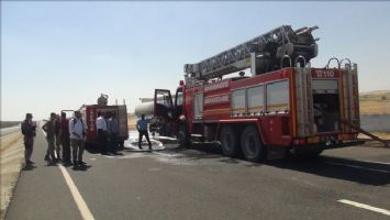 Nusaybin´de ham petrol yüklü tankerde yangın