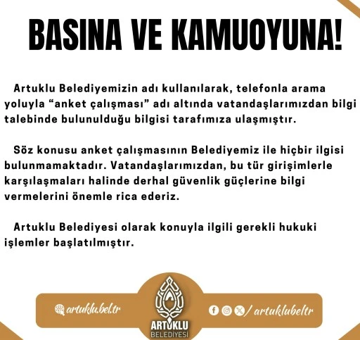 Artuklu Belediyesi&rsquo;nden Sahte Anket Uyarısı